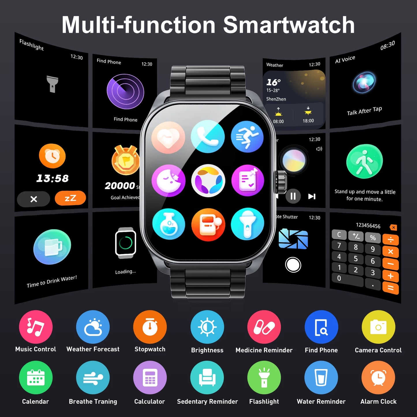 Smart Watches For Men | 2.01-Inch Curved Screen, Bluetooth Call, IP68 Waterproof Sports & Fitness Smartwatch