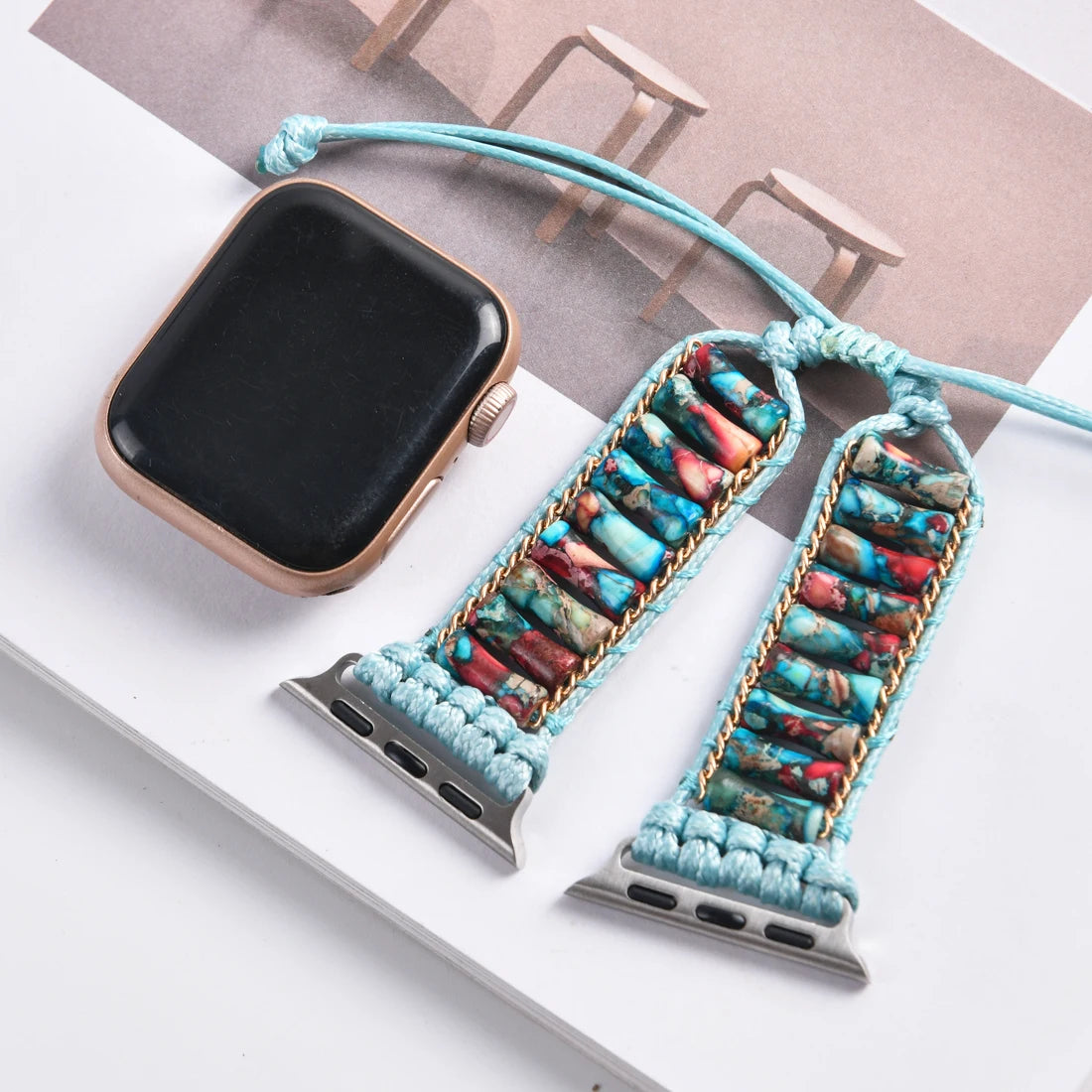 Unique Natural Stone Apple Watch Strap 38mm/45mm | Bohemia Beaded Band | Smartwatch Wrist Bracelet for iWatch 1-7 Accessories