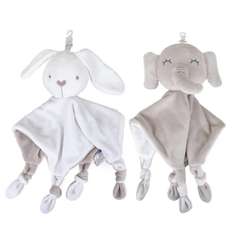 Cartoon Rabbit Plush Toy | Soft Stuffed Baby Toy | Infant Animal White Bunny Soothe Appease Towel Comforting Blankie Toy with Rattle