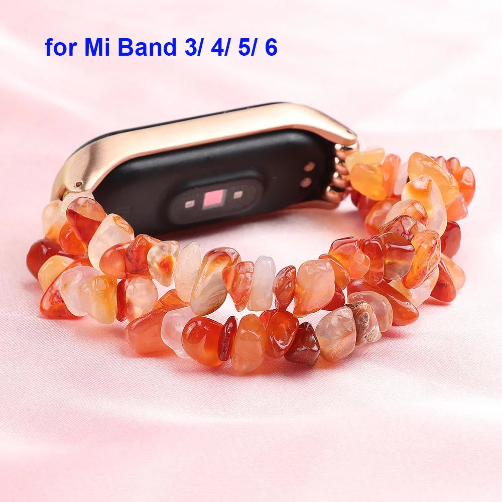 Stone Beads Strap for Xiaomi Mi Band 8, 7, 6, 5, 4 | Luxury Handmade Natural Purple Lavender Bracelet Wristband for Women | Miband Watchband