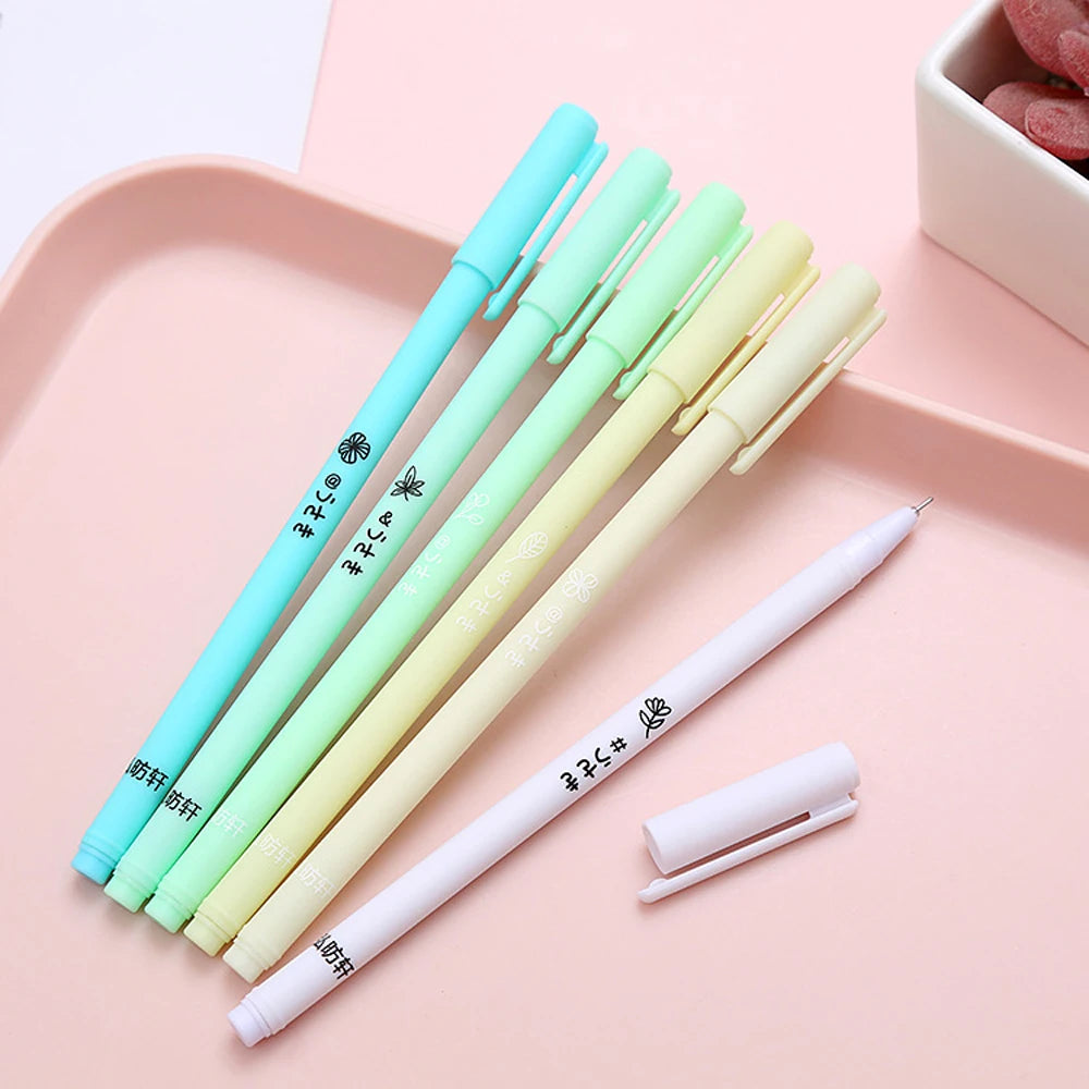 6Pcs/Set Cute Morandi Gel Pen | Kawaii 0.5mm Black BallPen | Office School Stationery Supplies | Student Writing Water Pen Neutral Pen | Alo Trendy