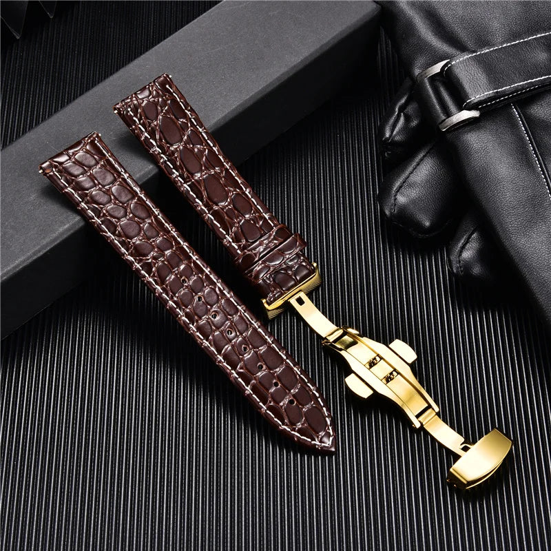 Pattern Luxury Design Leather Watchbands with Automatic Buckle | Men Watch Band 18mm 20mm 22mm 24mm | Premium Watch Straps