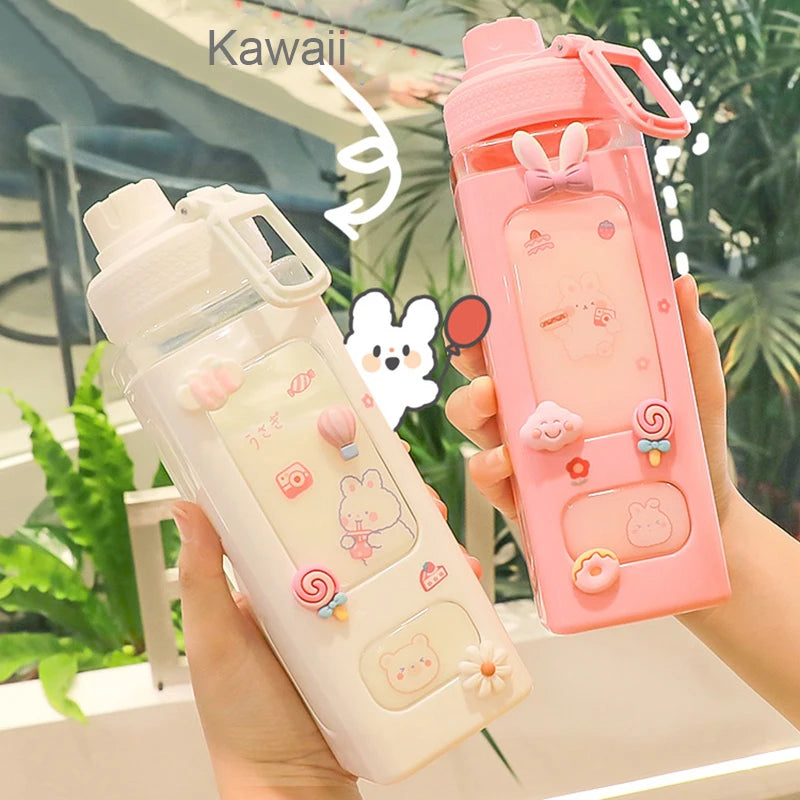 Kawaii Shaker Water Bottle With Straw Sticker | Cute BPA Free 700ml/900ml Plastic Tea Milk Portable Gourde Drink Bottle For Girl | Alo Trendy