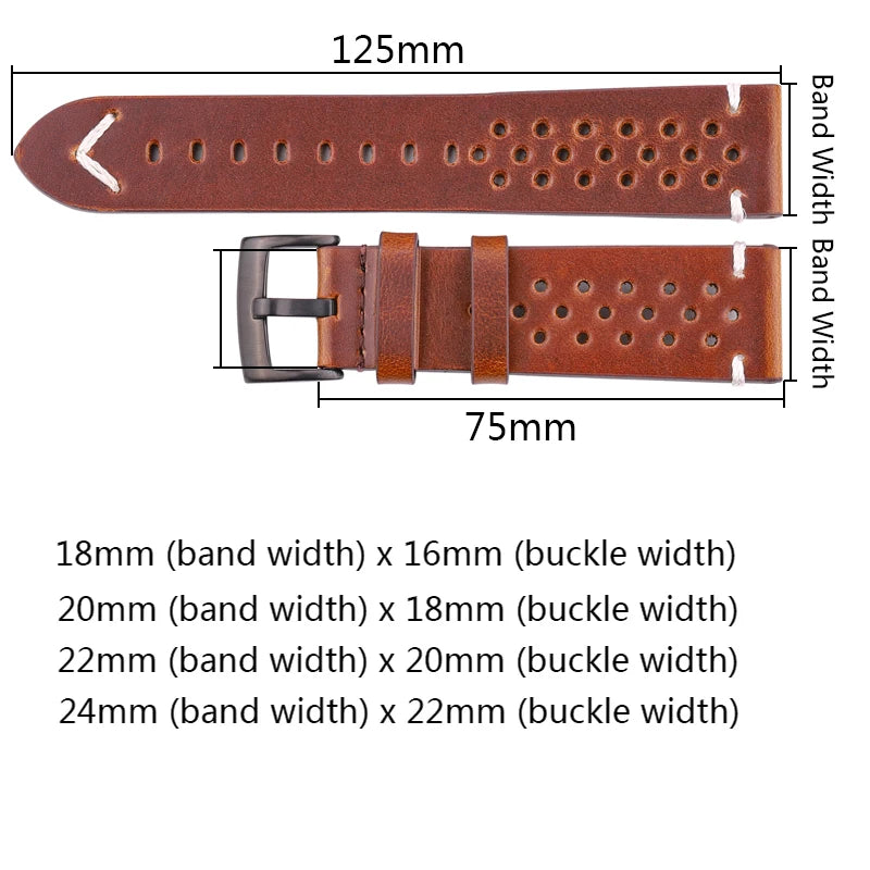 Handmade Cowhide Breathable Watch Band 18 20 22 24mm | Men Women | 4 Colors Oil Wax Genuine Leather Strap Watchband Accessories | Alo Trendy