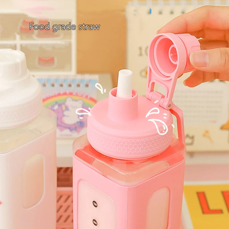 Kawaii Shaker Water Bottle With Straw Sticker | Cute BPA Free 700ml/900ml Plastic Tea Milk Portable Gourde Drink Bottle For Girl | Alo Trendy