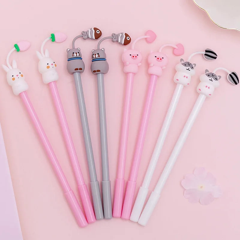 3Pcs Kawaii Cartoon Rabbit Hamster Cat Pig Gel Pen Ink Marker Pen School Office Writing Neutral Pen Stationery | Cute Animal Design Pens | Alo Trendy