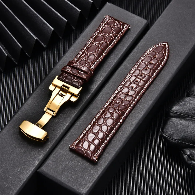 Pattern Luxury Design Leather Watchbands with Automatic Buckle | Men Watch Band 18mm 20mm 22mm 24mm | Premium Watch Straps