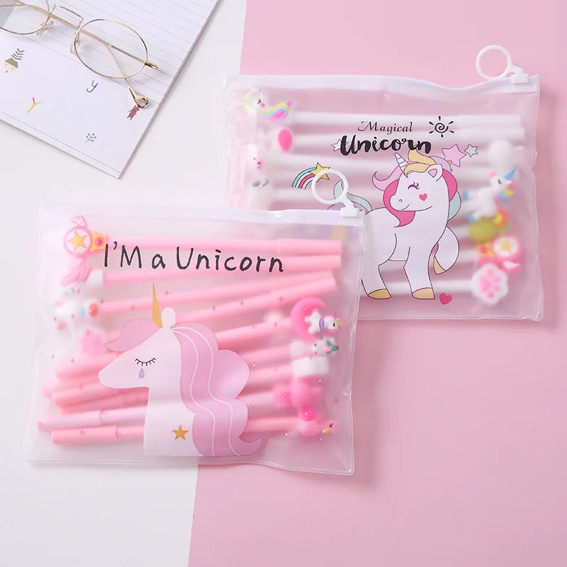 10Pcs / Set Cute Gel Pen Kawaii Random Pattern Unicorn Pony 0.5m Black Gel Ink Pen School Stationery Office Suppliers Gifts | Alo Trendy