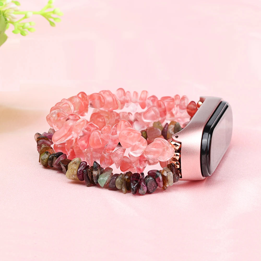 Stone Beads Strap for Xiaomi Mi Band 8, 7, 6, 5, 4 | Luxury Handmade Natural Purple Lavender Bracelet Wristband for Women | Miband Watchband