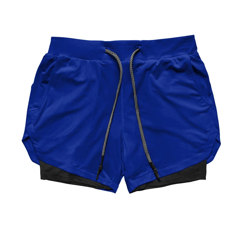 Double Layer Jogger Shorts for Men | 2-in-1 Gym Fitness Shorts with Built-in Pocket | Quick Dry Beach Bermuda Sweatpants