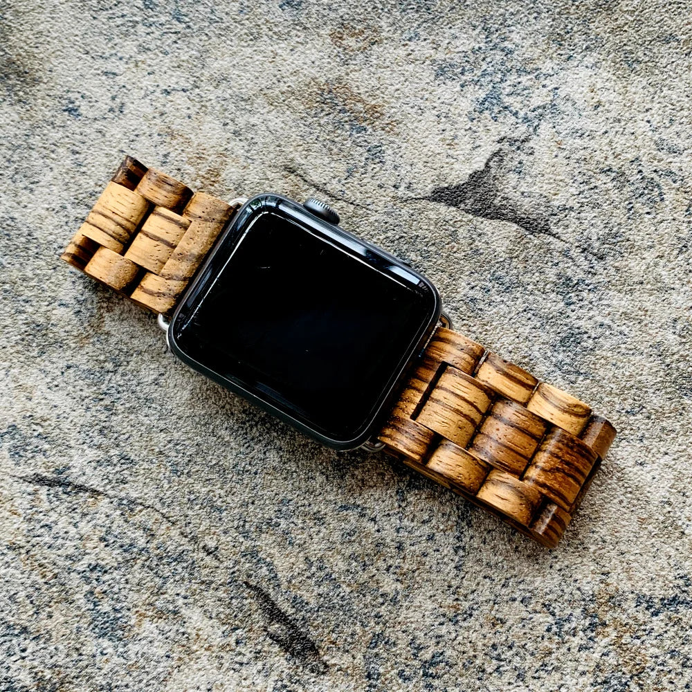 Retro Bamboo Wood Bracelet for Apple Watch Band | Fits 38mm, 42mm, 40mm, 44mm, 41mm, 45mm | Compatible with Series 4, 5, 6, 7, 8, SE | iWatch Strap Wooden Design