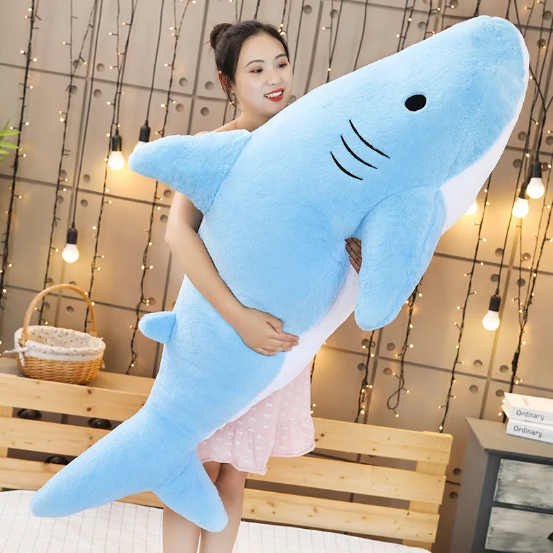 Giant Fuzzy Plush Shark Toy Star Embroidered Sea Animal Doll | Blue Pink Grey Snuggle Buddy Christmas Children Gift | Alo Trendy