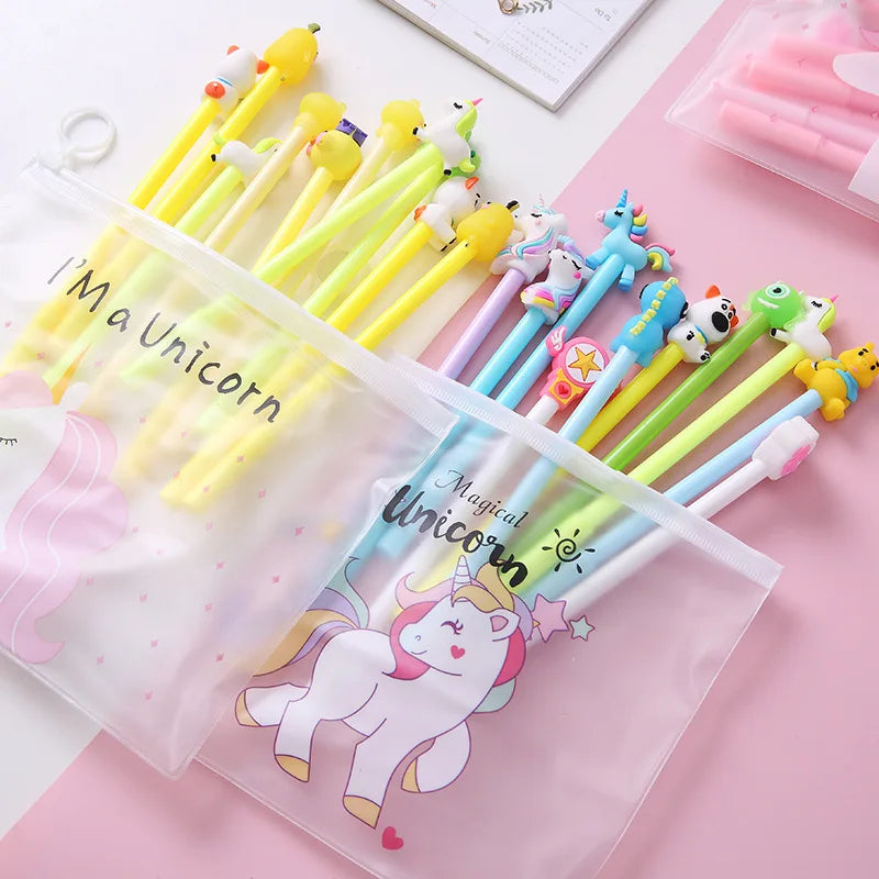 10Pcs / Set Cute Gel Pen Kawaii Random Pattern Unicorn Pony 0.5m Black Gel Ink Pen School Stationery Office Suppliers Gifts | Alo Trendy