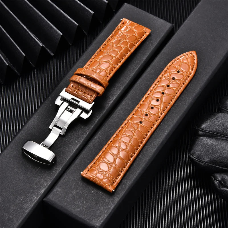 Pattern Luxury Design Leather Watchbands with Automatic Buckle | Men Watch Band 18mm 20mm 22mm 24mm | Premium Watch Straps