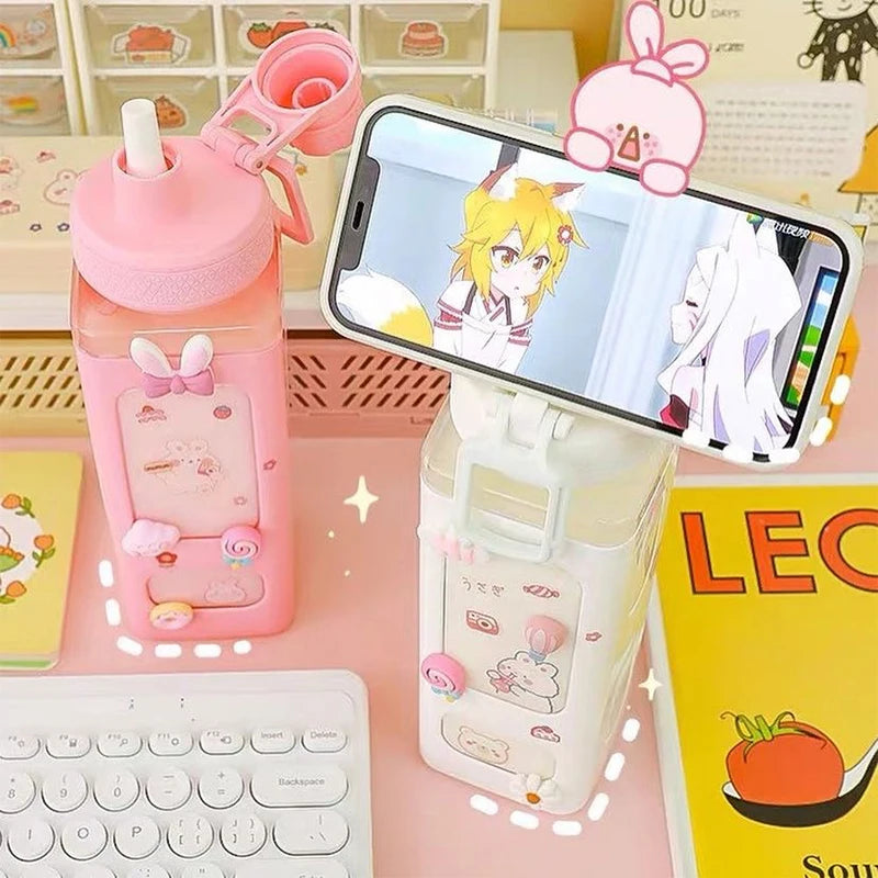 Kawaii Shaker Water Bottle With Straw Sticker | Cute BPA Free 700ml/900ml Plastic Tea Milk Portable Gourde Drink Bottle For Girl | Alo Trendy