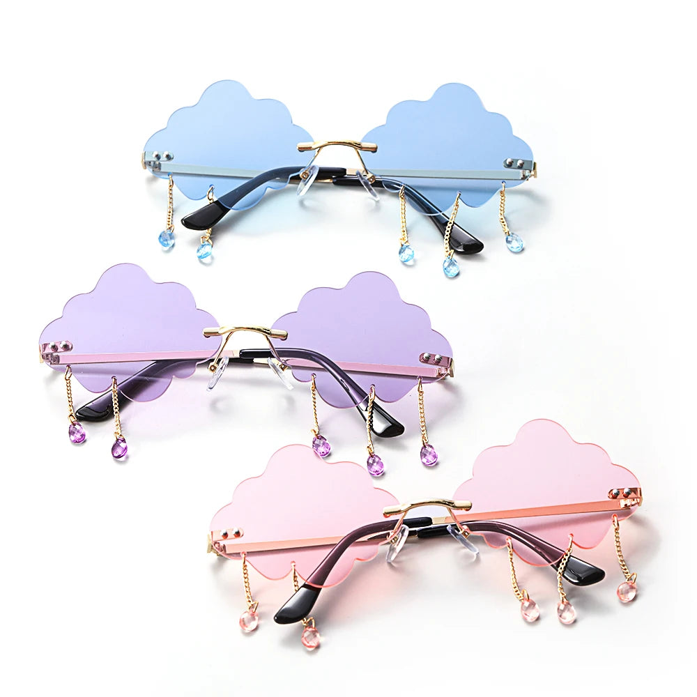 Funny Cloud Women Sunglasses | New Trendy Rimless Tassel Shades | Ins Brand Design Sun Glasses | Steampunk Y2K Eyewear