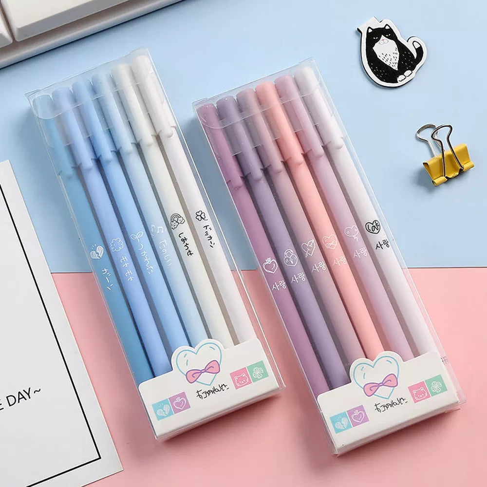 6Pcs/Set Cute Morandi Gel Pen | Kawaii 0.5mm Black BallPen | Office School Stationery Supplies | Student Writing Water Pen Neutral Pen | Alo Trendy