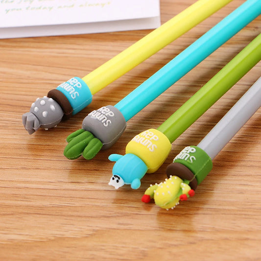 4Pcs Cute Stationery Kawaii Cactus Gel Pen School Office Supply Creative Sweet Pretty Lovely Handles Signing Pens | Alo Trendy