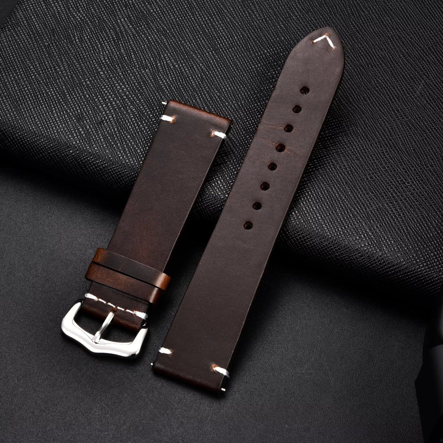 Retro Genuine Leather Strap | Oil Wax Oily Discoloration Cowhide Leather Watchband | 18mm 20mm 22mm 24mm High Quality Business Watch Band