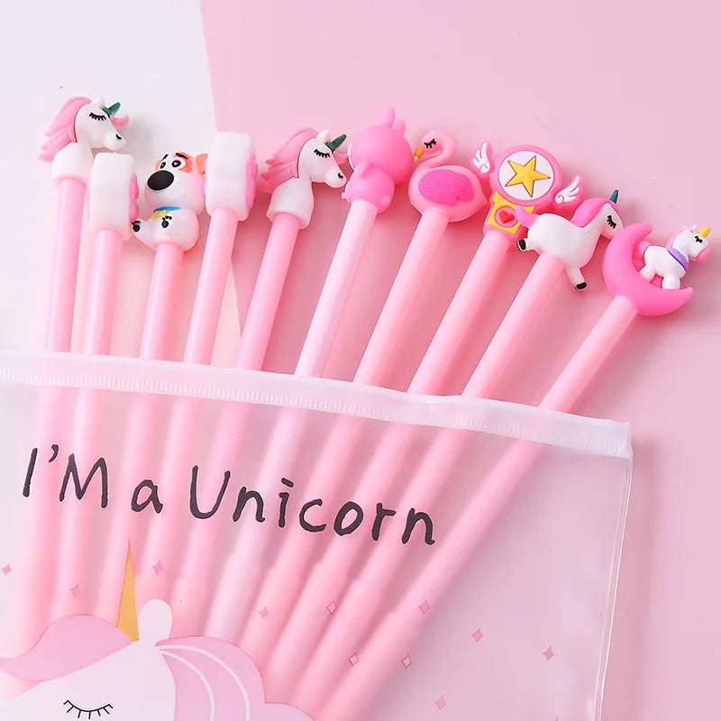 10Pcs / Set Cute Gel Pen Kawaii Random Pattern Unicorn Pony 0.5m Black Gel Ink Pen School Stationery Office Suppliers Gifts | Alo Trendy