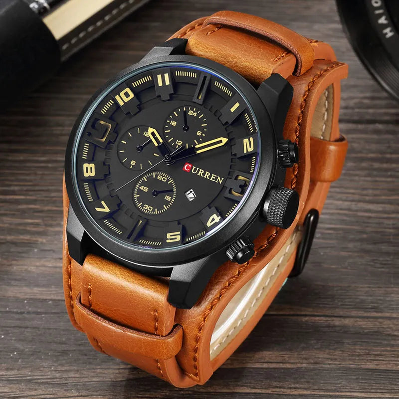 Top Brand Luxury Army Military Steampunk Sports Male Quartz-Watch Men Hodinky Relojes Hombre | Stylish Chronograph Wristwatch with Leather Strap | Available in Multiple Colors