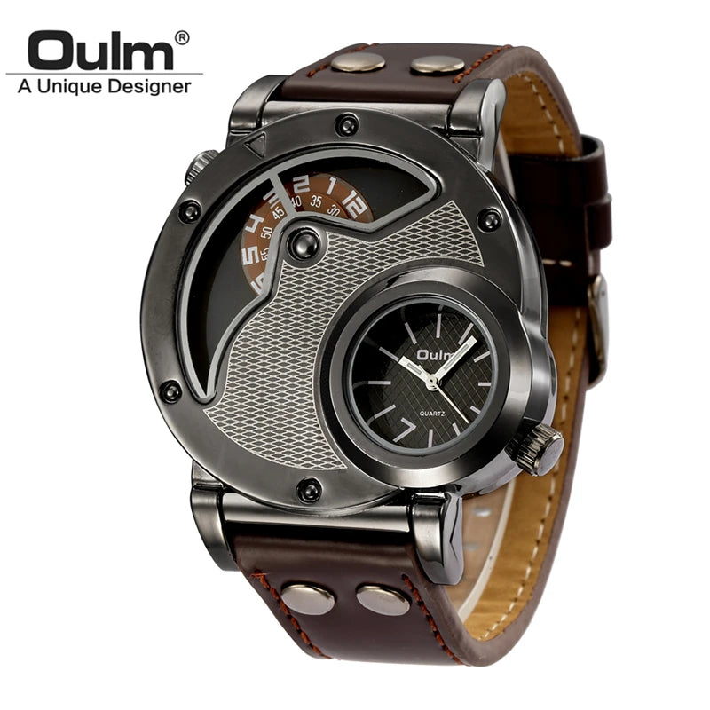 Luxury Dual Time Quartz Watch for Men | Casual Leather Strap Sport Male Clock | Relogio Masculino