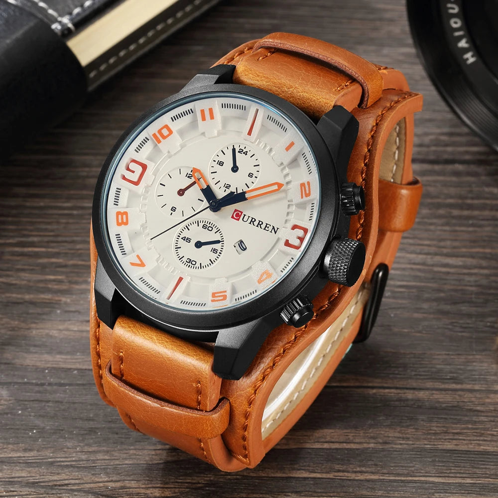 Top Brand Luxury Army Military Steampunk Sports Male Quartz-Watch Men Hodinky Relojes Hombre | Stylish Chronograph Wristwatch with Leather Strap | Available in Multiple Colors