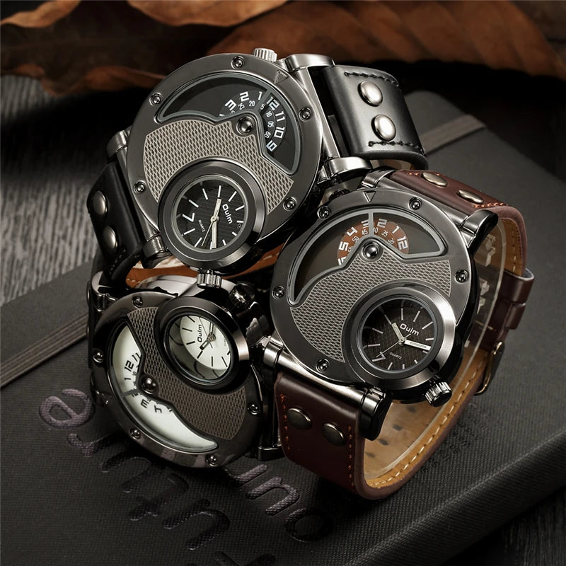 Luxury Dual Time Quartz Watch for Men | Casual Leather Strap Sport Male Clock | Relogio Masculino