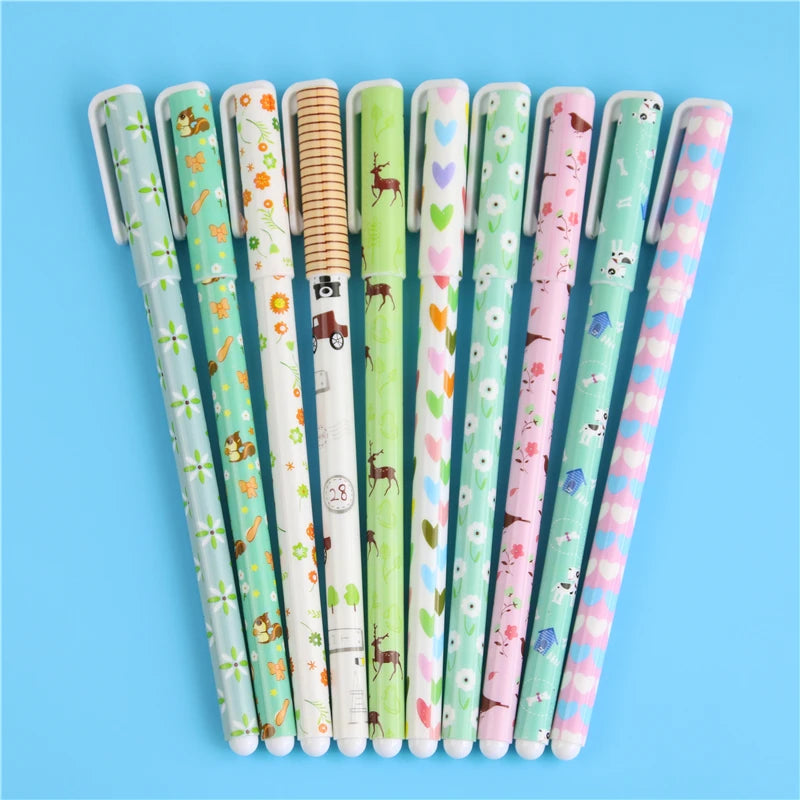 10 Pcs/Set Color Gel Pen Kawaii Stationery Korean Flower Canetas Escolar Papelaria Zakka Office Material School Supplies | Cute Pens for Writing and Drawing - Zakka Cute