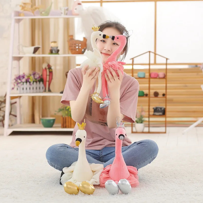 1PC 35CM Swan Plush Toy | Cute Flamingo Doll | Soft Stuffed Animal Ballet Swan with Crown | Baby Kids Appease Toy Gift for Girls