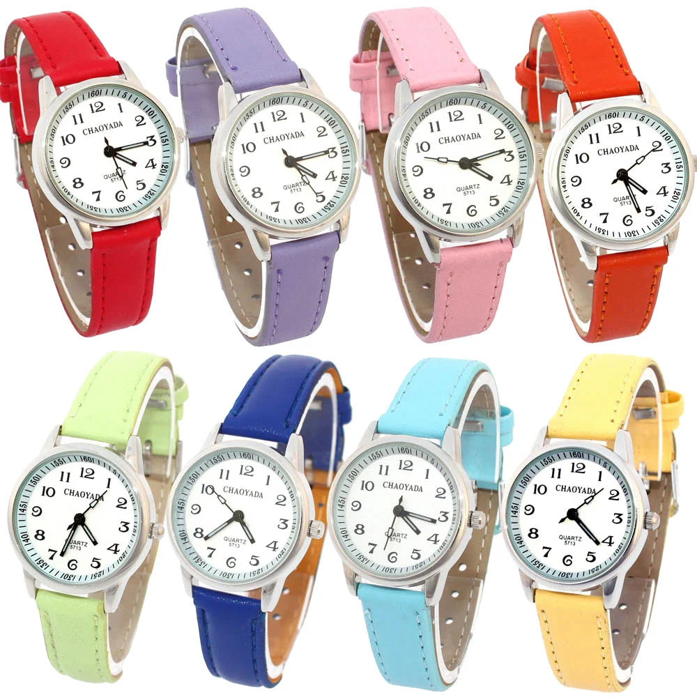 Child Watches Girl Leather Strap | Learn Time Kids Watch | Students Quartz Wristwatch | Casual Fashion Children's Gifts