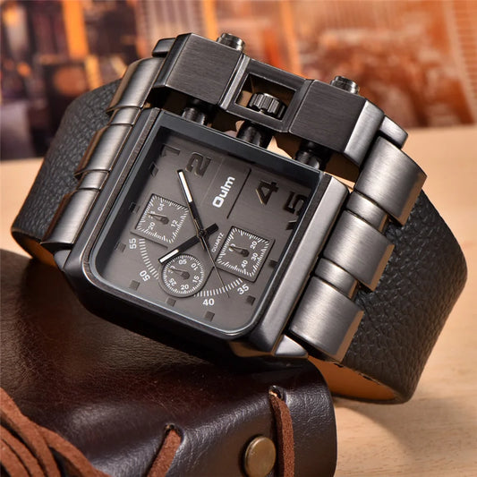 Stylish Square Dial Wide Strap Men's Quartz Watch | Luxury Brand Male Clock Super Big Men Watches | Montre Homme