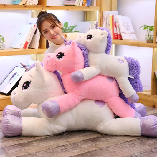 Large Size Cute Unicorn Plush Toys | Pink White Horse Soft Doll | Stuffed Animal Big Size Toys for Children Birthday Gift