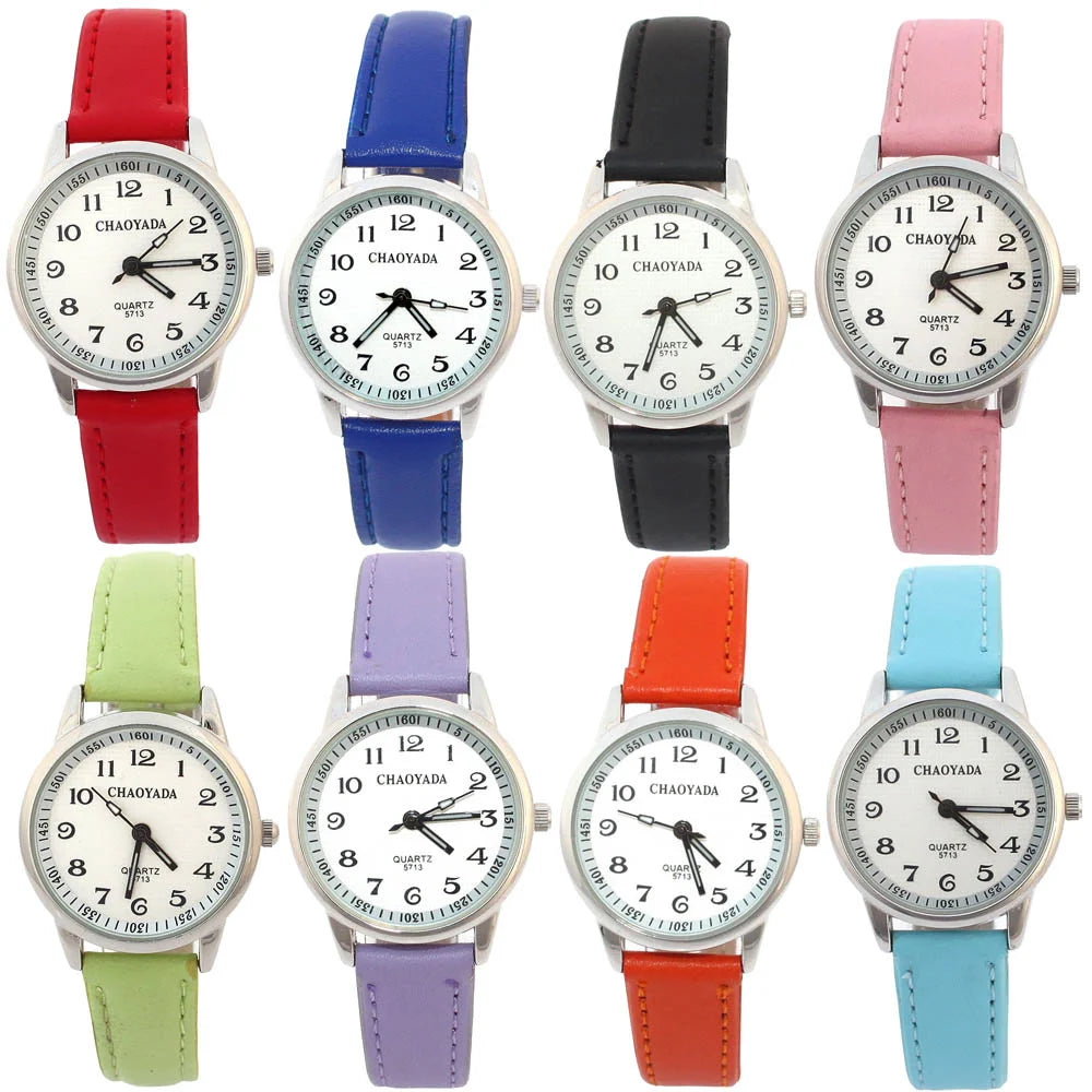 Child Watches Girl Leather Strap | Learn Time Kids Watch | Students Quartz Wristwatch | Casual Fashion Children's Gifts