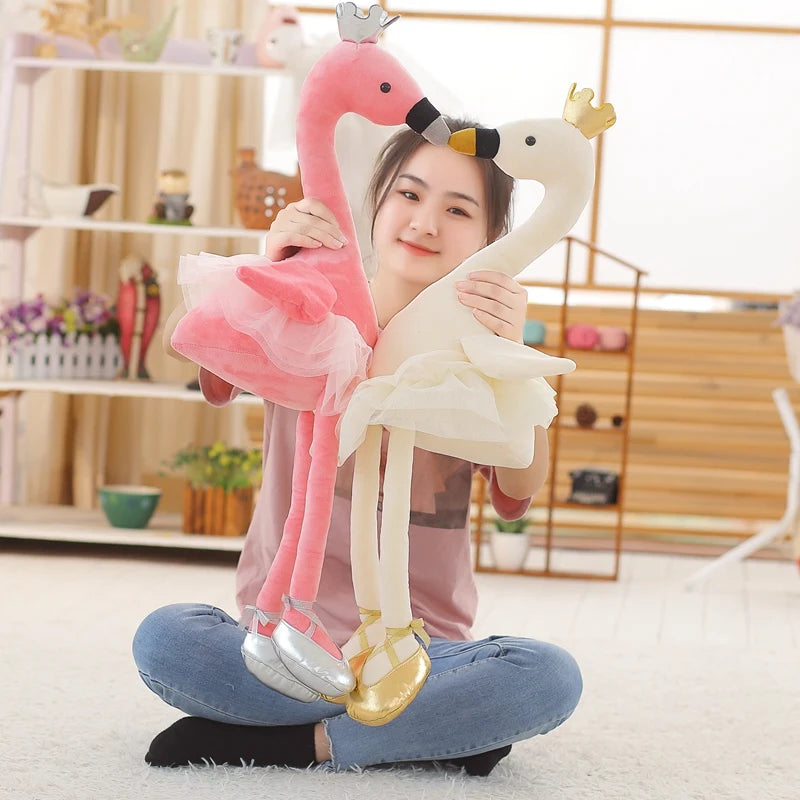 1PC 35CM Swan Plush Toy | Cute Flamingo Doll | Soft Stuffed Animal Ballet Swan with Crown | Baby Kids Appease Toy Gift for Girls