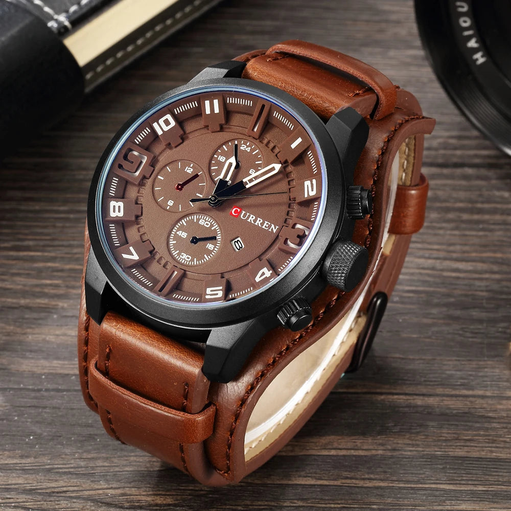 Top Brand Luxury Army Military Steampunk Sports Male Quartz-Watch Men Hodinky Relojes Hombre | Stylish Chronograph Wristwatch with Leather Strap | Available in Multiple Colors