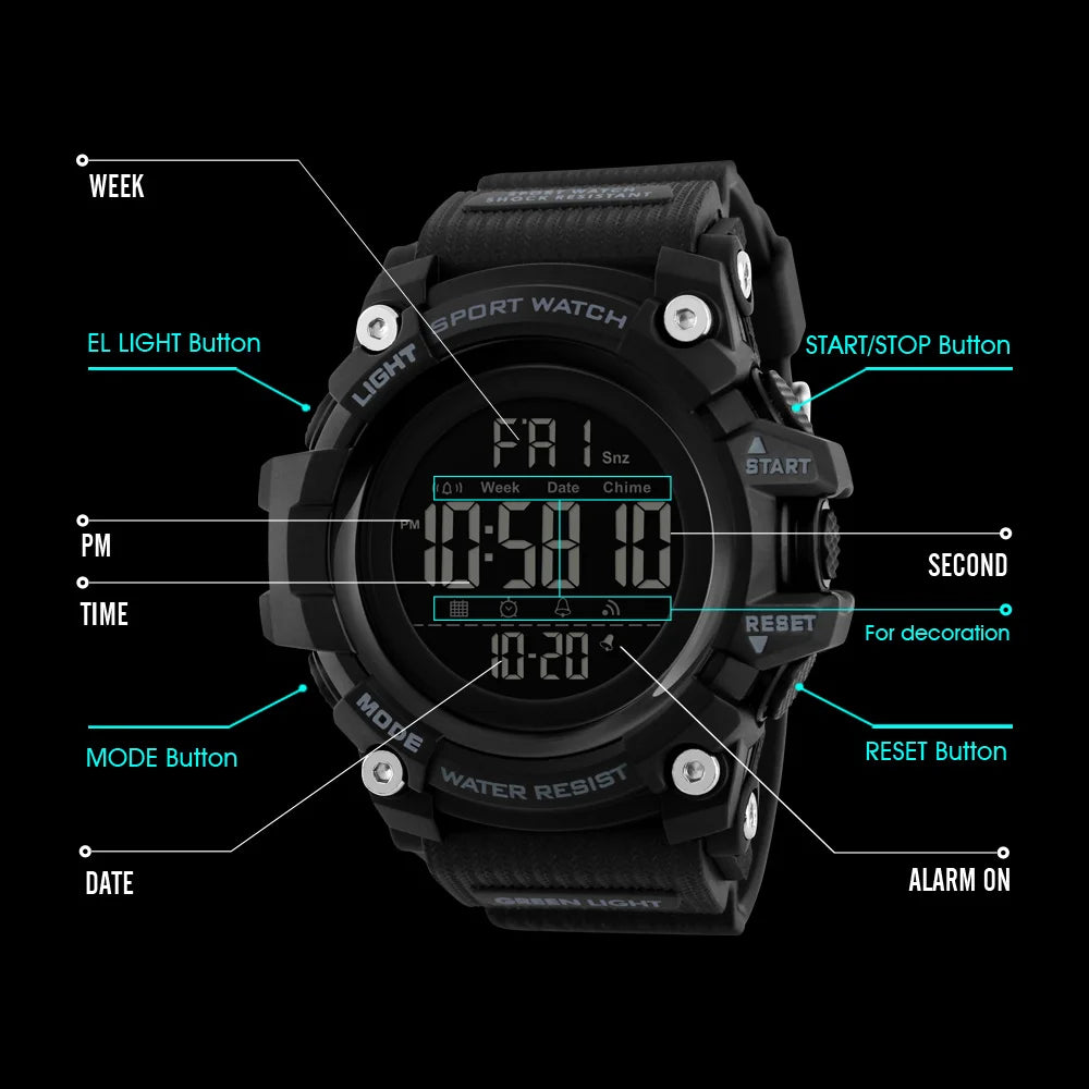 Waterproof LED Electronic Digital Men's Sport Watch | Countdown Stopwatch Top Brand Luxury Wristwatch for Men