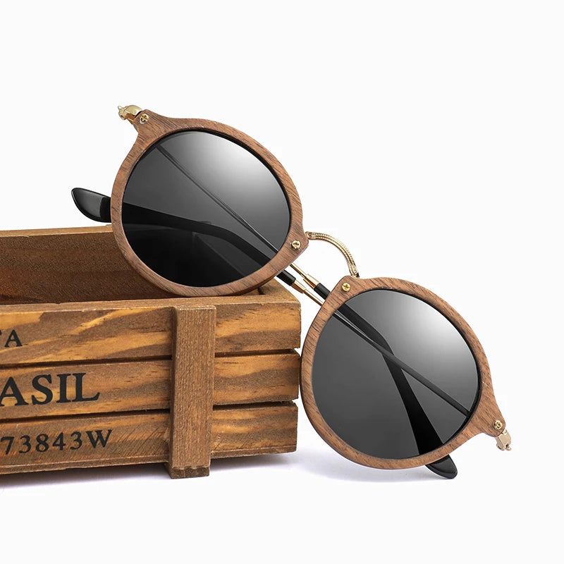 Ultralight Polarized Sunglasses | Wooden Round Frame CR39 Lens | Stylish UV Protection for Women & Men