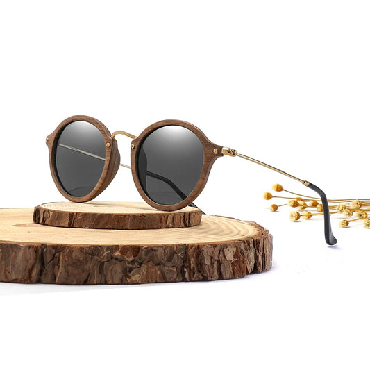 Ultralight Polarized Sunglasses | Wooden Round Frame CR39 Lens | Stylish UV Protection for Women & Men