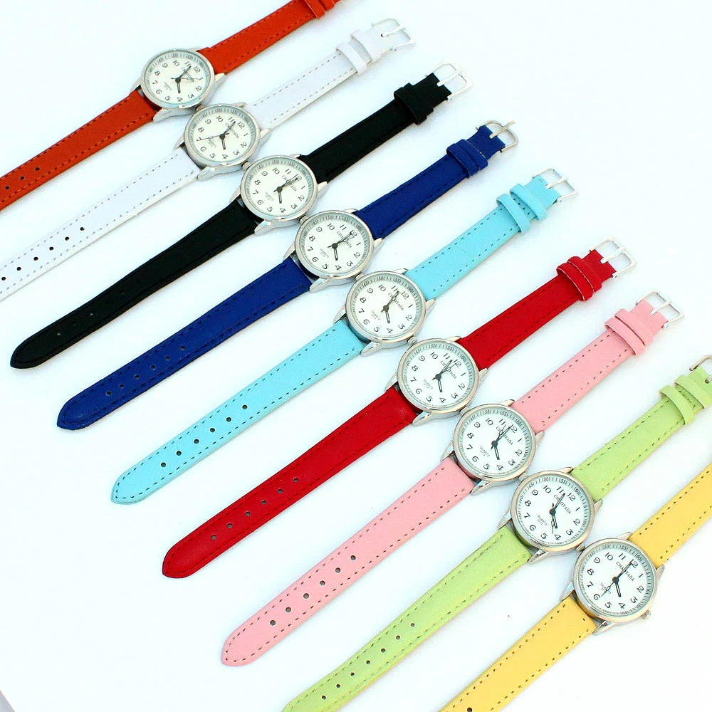 Child Watches Girl Leather Strap | Learn Time Kids Watch | Students Quartz Wristwatch | Casual Fashion Children's Gifts