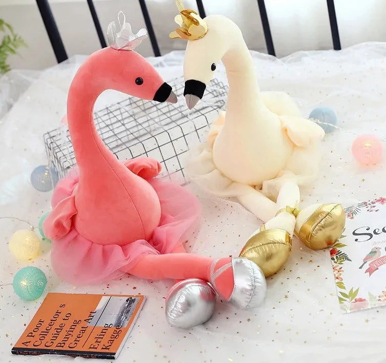 50/80cm Swan Plush Toys | Cute Flamingo Doll Stuffed Soft Animal Doll | Ballet Swan with Crown Baby Kids Appease Toy Gift for Girl | Alo Trendy