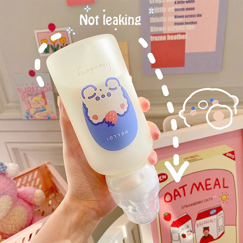 Hot 320ml Kawaii Strawberry Bear Glass Water Bottle For Girls Kids Adult Milk Juice Straw Cup Frosted Leakproof Drinking Bottles | Alo Trendy