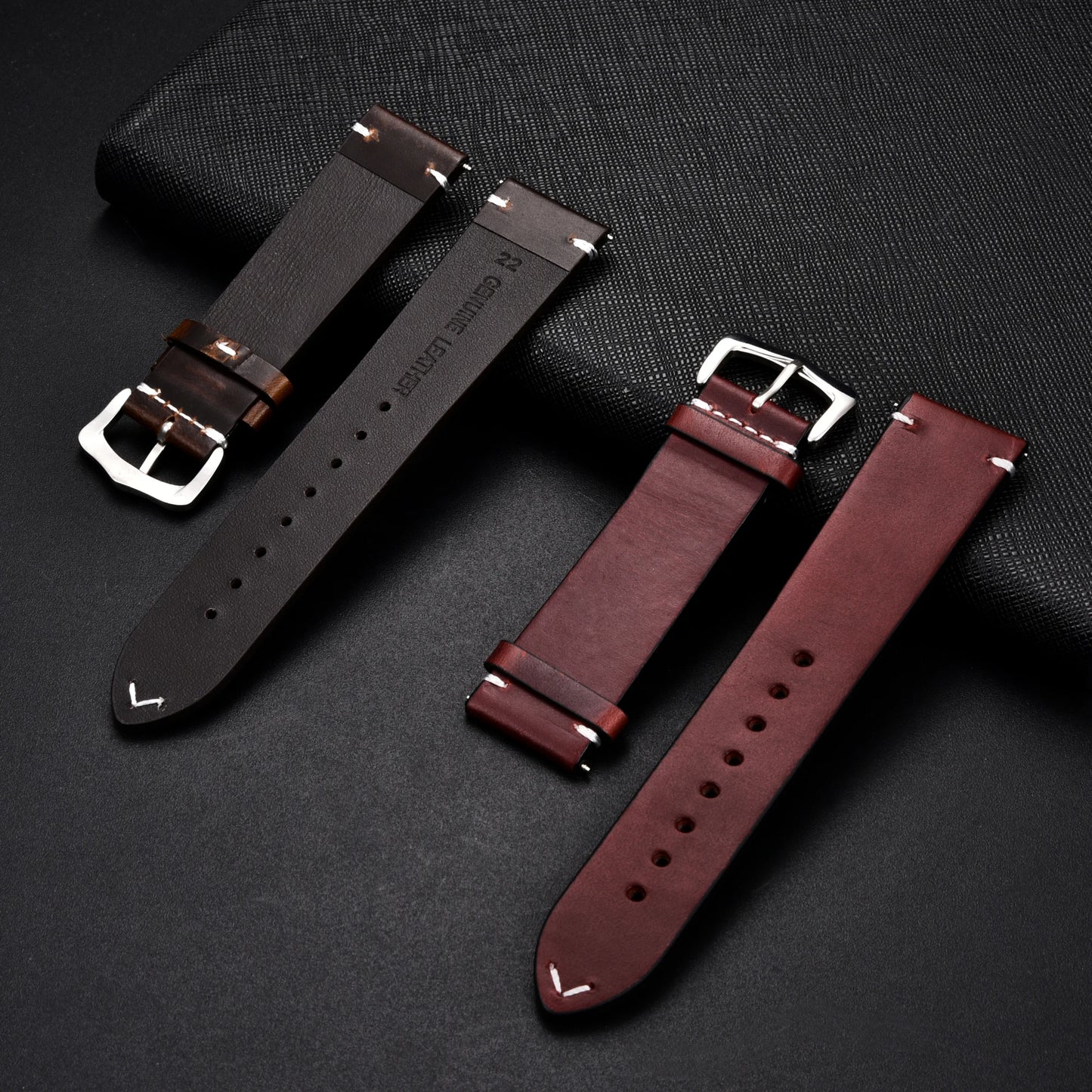 Retro Genuine Leather Strap | Oil Wax Oily Discoloration Cowhide Leather Watchband | 18mm 20mm 22mm 24mm High Quality Business Watch Band