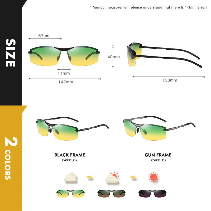 Luxury Metal Photochromic Sunglasses | Men Women Fashion Polarized Sun Glasses | Stylish Chameleon Anti-Glare Driving Shades UV400 | Alo Trendy