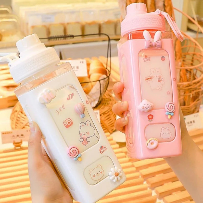 Kawaii Shaker Water Bottle With Straw Sticker | Cute BPA Free 700ml/900ml Plastic Tea Milk Portable Gourde Drink Bottle For Girl | Alo Trendy