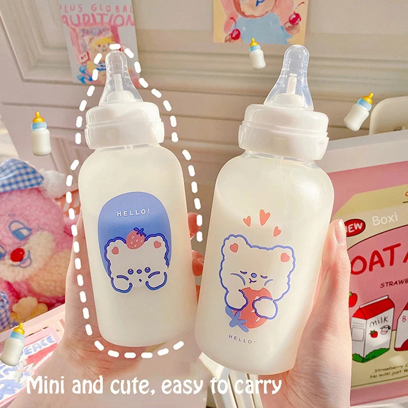 Hot 320ml Kawaii Strawberry Bear Glass Water Bottle For Girls Kids Adult Milk Juice Straw Cup Frosted Leakproof Drinking Bottles | Alo Trendy