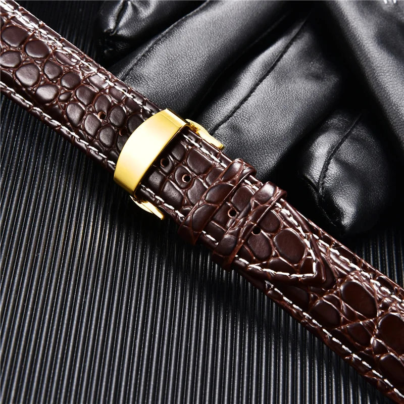 Pattern Luxury Design Leather Watchbands with Automatic Buckle | Men Watch Band 18mm 20mm 22mm 24mm | Premium Watch Straps