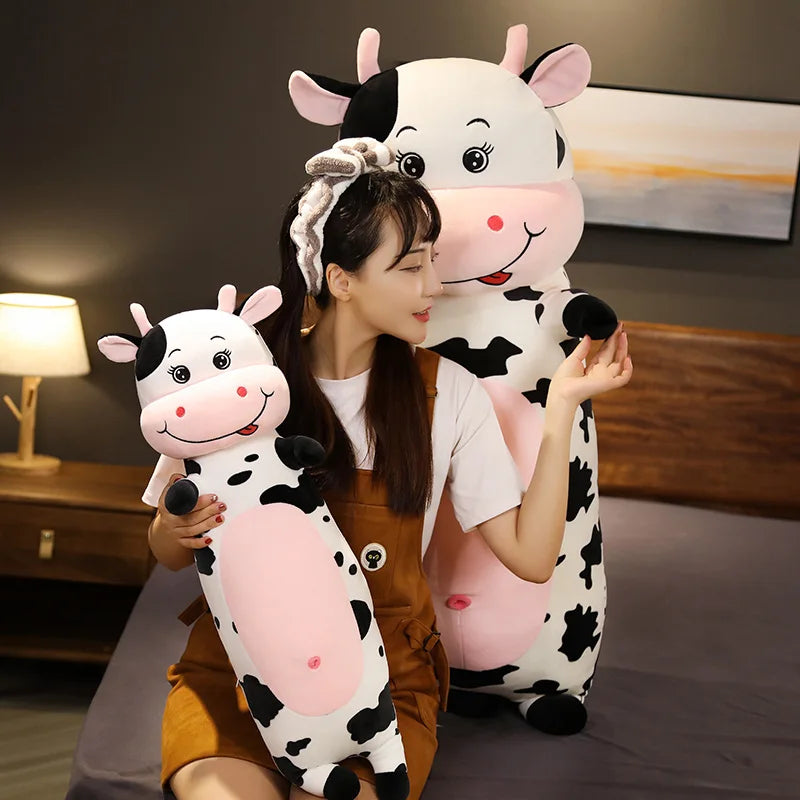 New Arrive 80-120CM Huge Long Cute Cow Plush Pillow Toys | Cartoon Soft Zodiac Cattle Doll | Sleep Cushion Birthday Gift | Alo Trendy