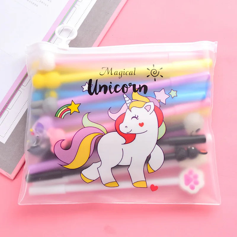 10Pcs / Set Cute Gel Pen Kawaii Random Pattern Unicorn Pony 0.5m Black Gel Ink Pen School Stationery Office Suppliers Gifts | Alo Trendy