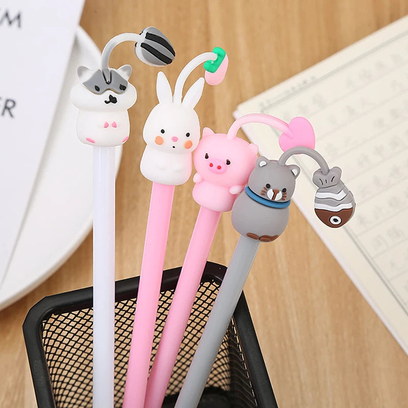 3Pcs Kawaii Cartoon Rabbit Hamster Cat Pig Gel Pen Ink Marker Pen School Office Writing Neutral Pen Stationery | Cute Animal Design Pens | Alo Trendy